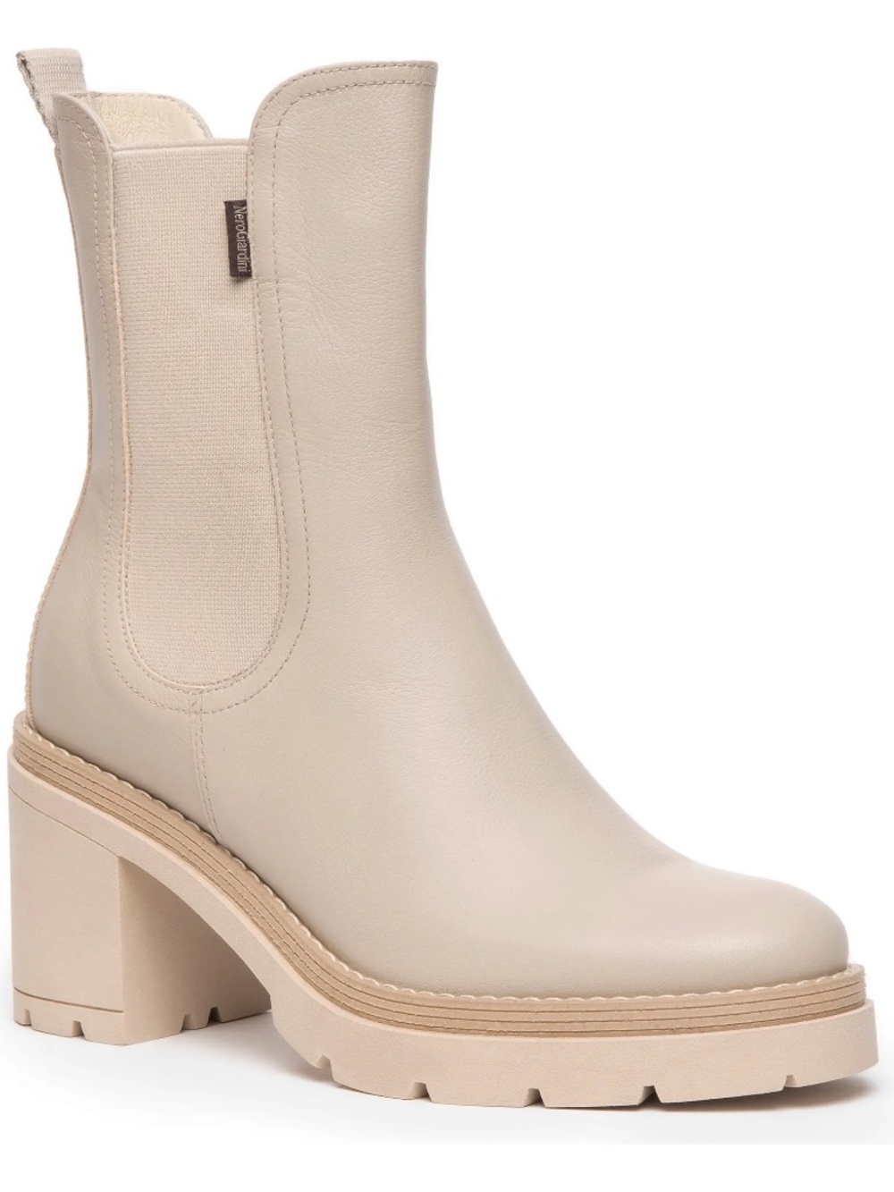 NeroGiardini Block Heel Chelsea Boot in Beige Leather 10 US 40 EU - WORN ONCE!
